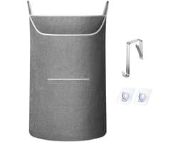 carmdering - Deur Hangende Wasmand - Extra Grote Wasopberger - 600D Oxford Stof Mand - Grote Opening Ontwerp - Onderste Rits Systeem - Waterdicht 600D Materiaal - Scheurvast En Duurzaam - Bespaart Ruimte En Houdt Kamer Netjes - 1 Stuk - Grijs
