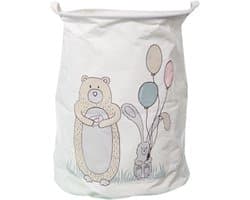 Speelgoedmand - Wasmand - Opberger - 35 x 45 cm - Wit met beer, konijn en balonnen
