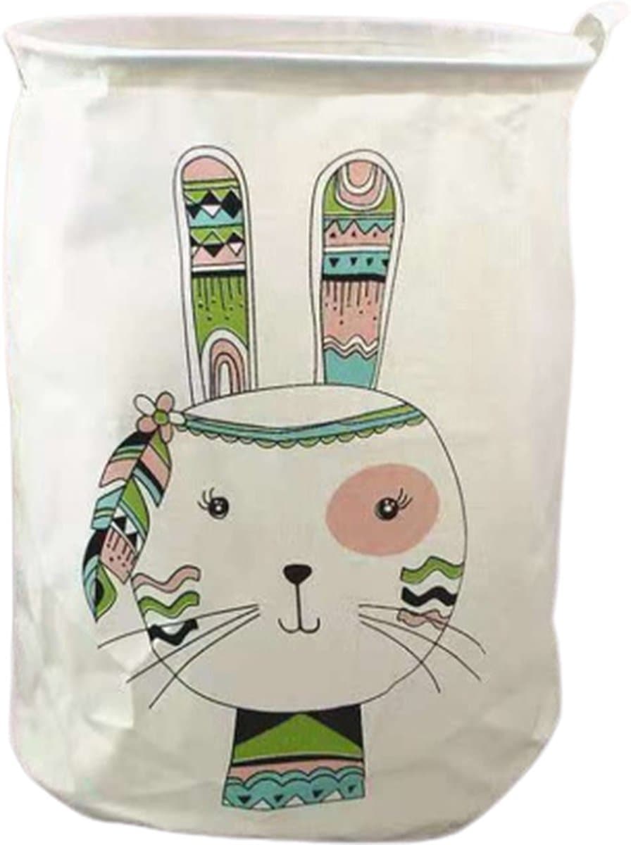 Speelgoedmand - Wasmand - Opberger - 35 x 45 cm - Wit met konijn — afbeelding 1