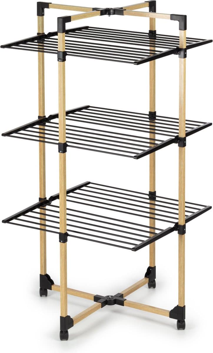 Vitapur Droogtoren - Wasrek - Droogrek - Kledingrek - Droogrekken - Wasrekken Inklapbaar - Inklapbaar Droogrek - 3 niveaus - Houtlook - Zwart — afbeelding 1