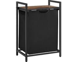 Wasmand, was emmer met plank, waskast, oxford stof wasstas uitbreidbaar verwijderbaar, metalen frame, 65 l, 50 x 33 x 72 cm, vintage bruin zwart