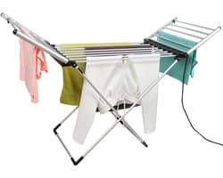 Eleganca Elektrisch Droogrek - 147 x 54 x 94 cm – Verwarmd Wasrek – Elektrisch - Snel drogen van Kleding en Handdoeken - 220-240V - 230W - IPX1 - Zilver — afbeelding 1