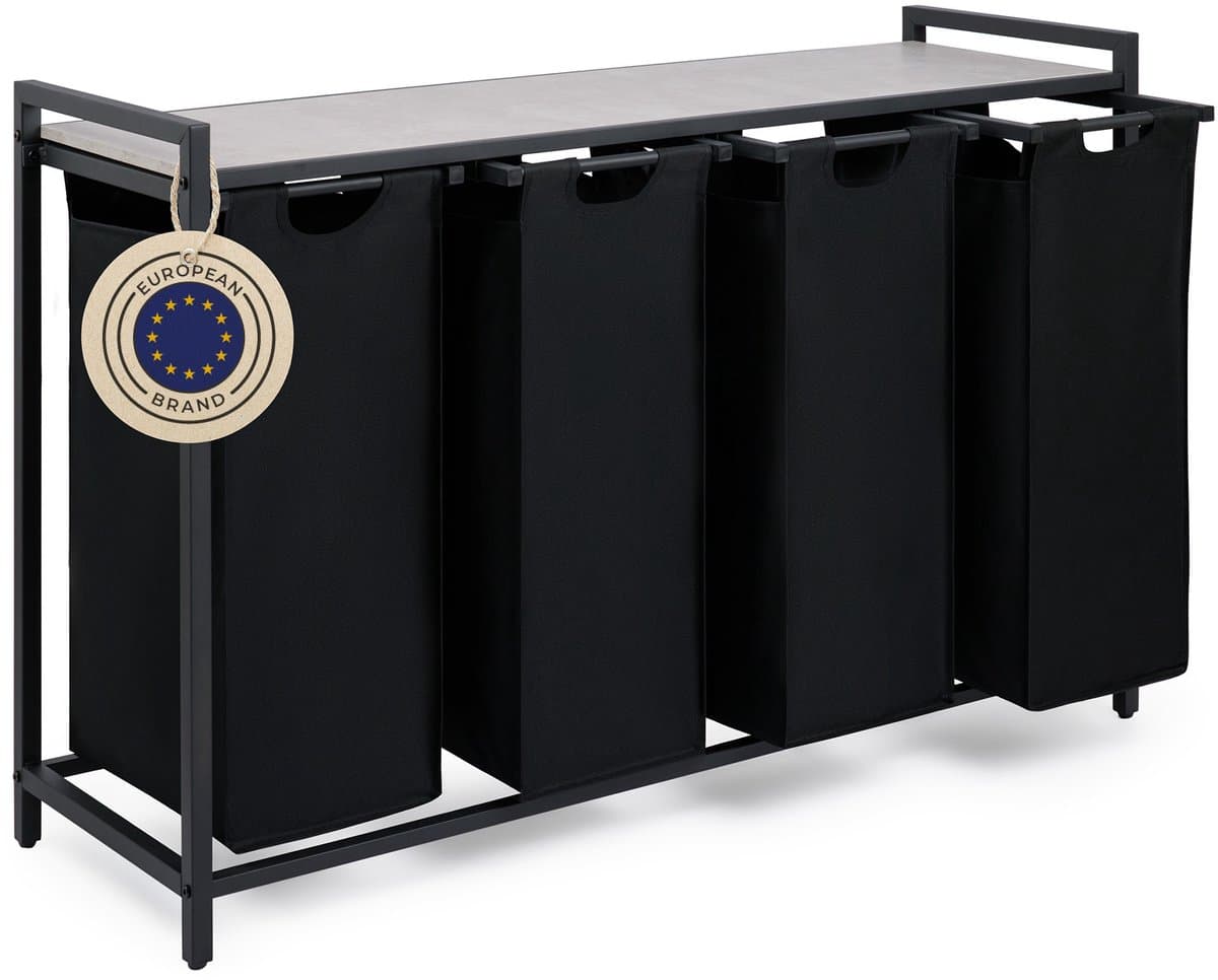Blumtal Wasmand met 4 vakken - Wasmand met betonlook plank - Metalen frame - Wasmand met poten - Zwart — afbeelding 1