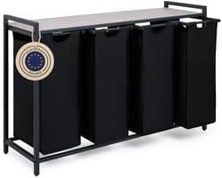 Blumtal Wasmand met 4 vakken - Wasmand met betonlook plank - Metalen frame - Wasmand met poten - Zwart