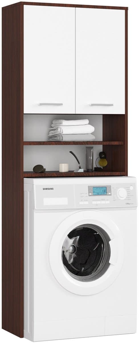 Badkamerkast voor Wasmachine FIN / Hoge Wasmachinekast met 2 Deuren / AKORD Furniture Factory / Venge - Wit / 64 x 180 x 30 cm — afbeelding 1