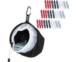 Wasknijper ophangmandje set - inclusief 54 knijpers - kunststof - D18 cm - ophanghaak