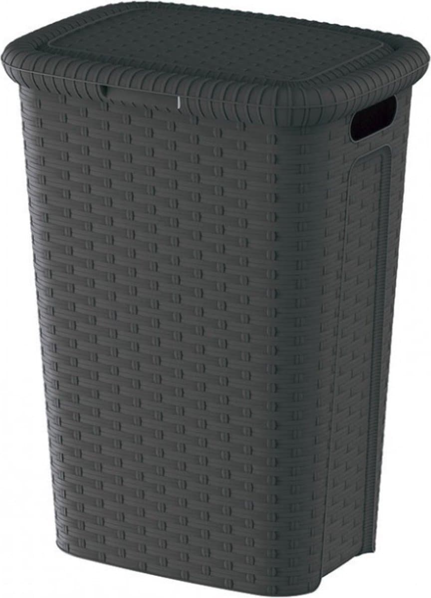 Weave - Wasmand - Wasmand Met Deksel - Hoog Model – 53 Liter – Donkergrijs – Stevig Gevlochten Kunststof – Ventilerend Design — afbeelding 1