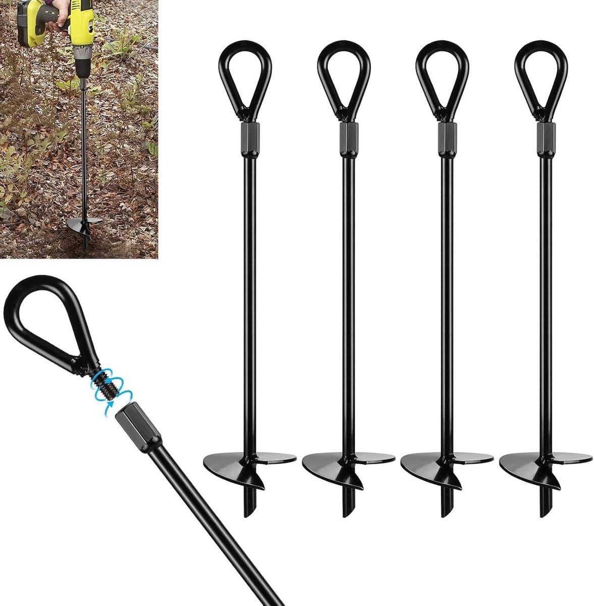 Set van 4 stuks - Grondankers 38 cm lang en 12.7 cm dik - Heavy duty voor tenten, luifels, schuren, trampoline en schommels — afbeelding 1
