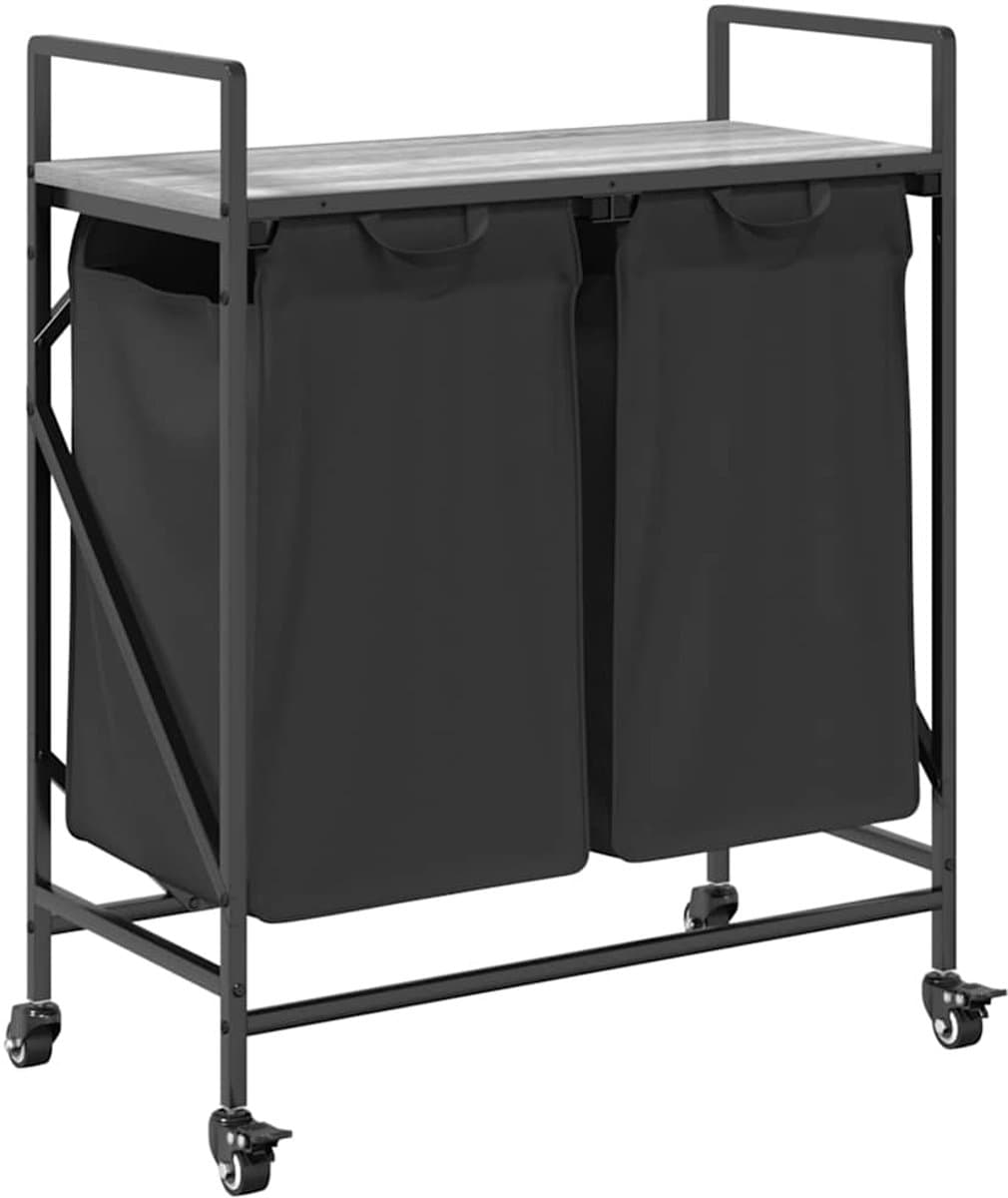 vidaXL - Wasmand - 2 - vakken - met - planken - grijs - sonoma - eiken — afbeelding 1