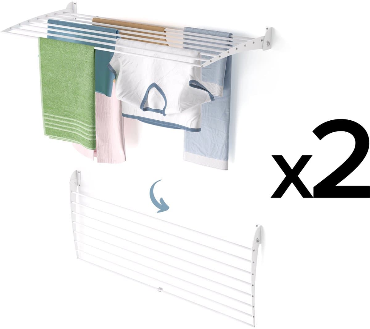 2x Foxydry Fold 116 cm DOWN - white - wasdroogrek wandmontage clicksysteem - neerwaartse sluiting - 116 x 50 x 10 cm — afbeelding 1