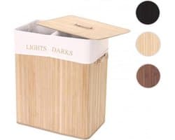 Wasmand MCW-C21, Wasbox Wasbox, bamboe 2 compartimenten 63x55x34cm 100l ~ natuurlijke kleur