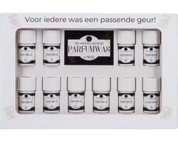Parfumwas Cadeaupakket – 10 Geuren – Luxe Probeerset Wasparfum – 1-2 Wasbeurten per Geur – Cadeau & Geurentest – De Heerlijkheid