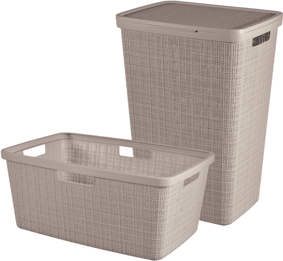 Curver Jute Wasmand met deksel 58L + Wasmand 46L - Taupe — afbeelding 1