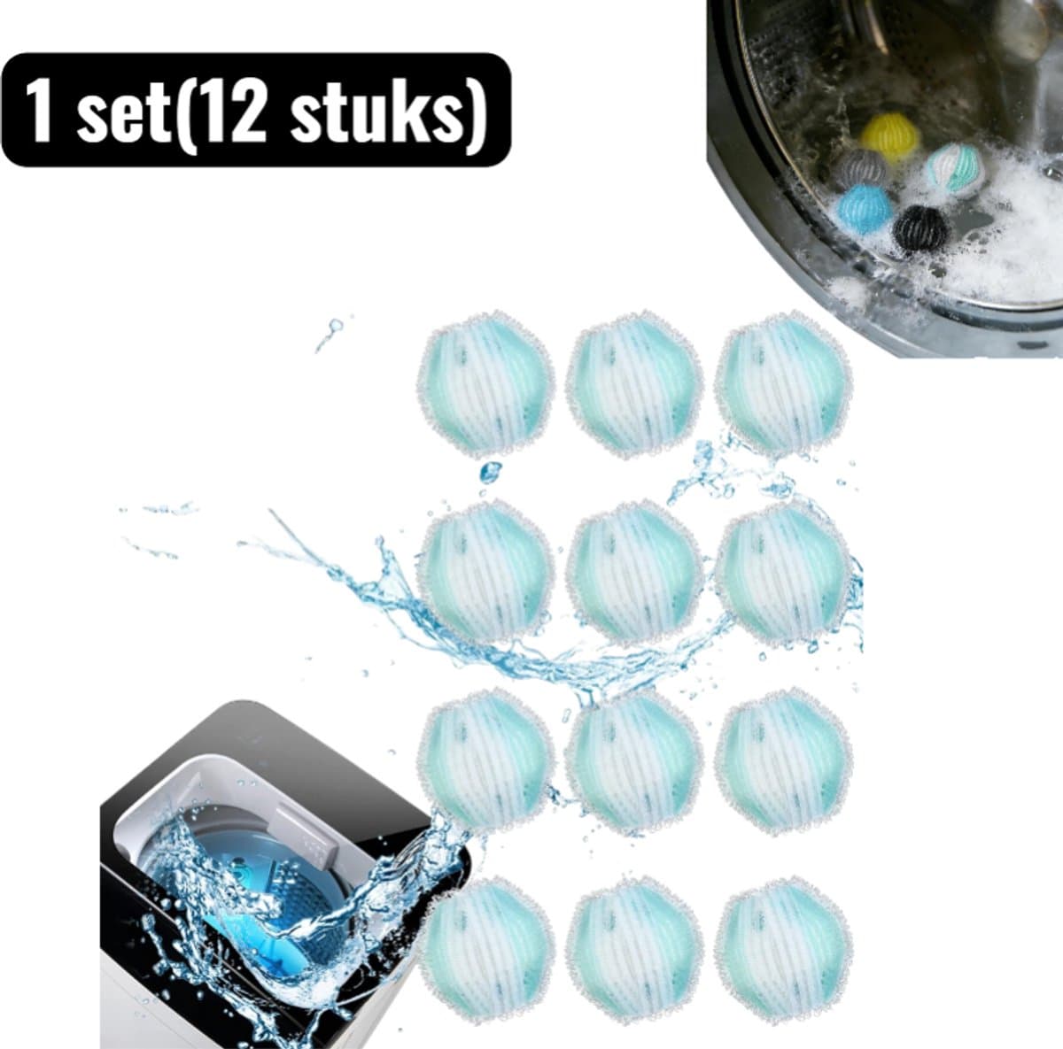 12 stuks - Wasbollen - Anti-Kluwen Pluisbal Wasballen - Nylon Wasmachine Ballen voor Hondenhaar, Pluisjes en Diepere Reiniging - Herbruikbare Drogerballen Alternatief - Groen — afbeelding 1
