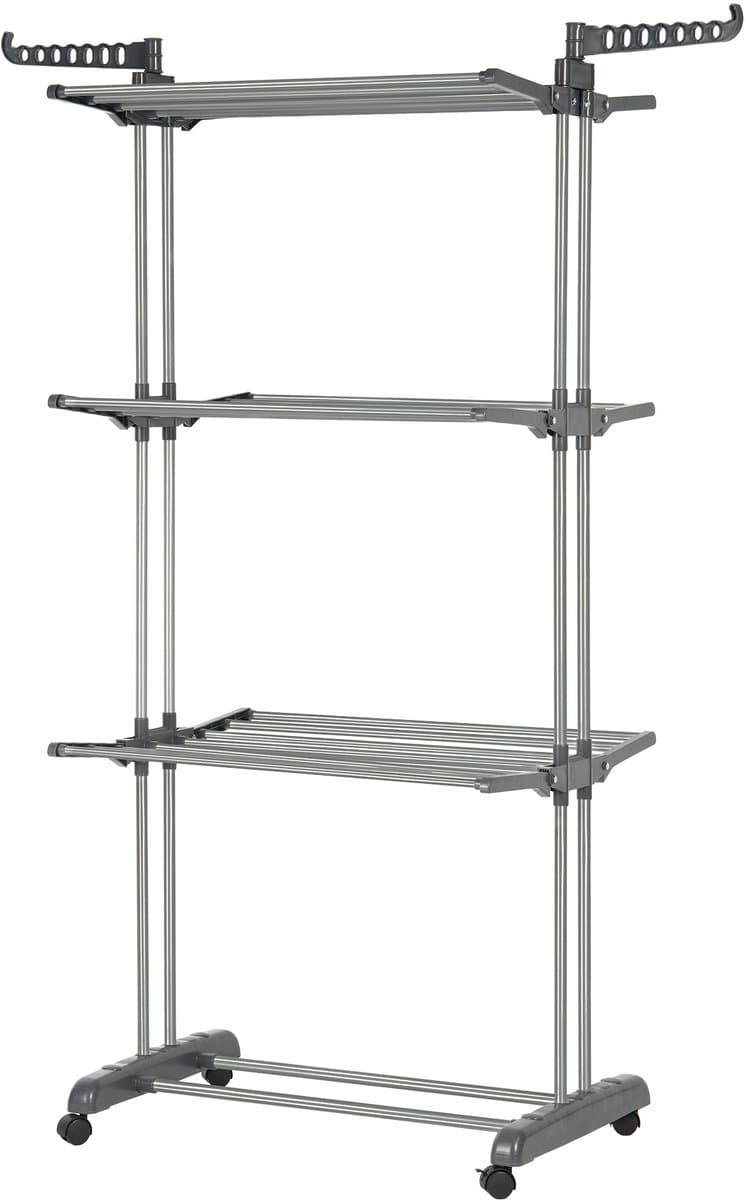 YONO Wasrek XL Staand en Inklapbaar op Wieltjes - Droogrek Toren - Metaal - 4 Hoog tot 35kg - Grijs — afbeelding 1