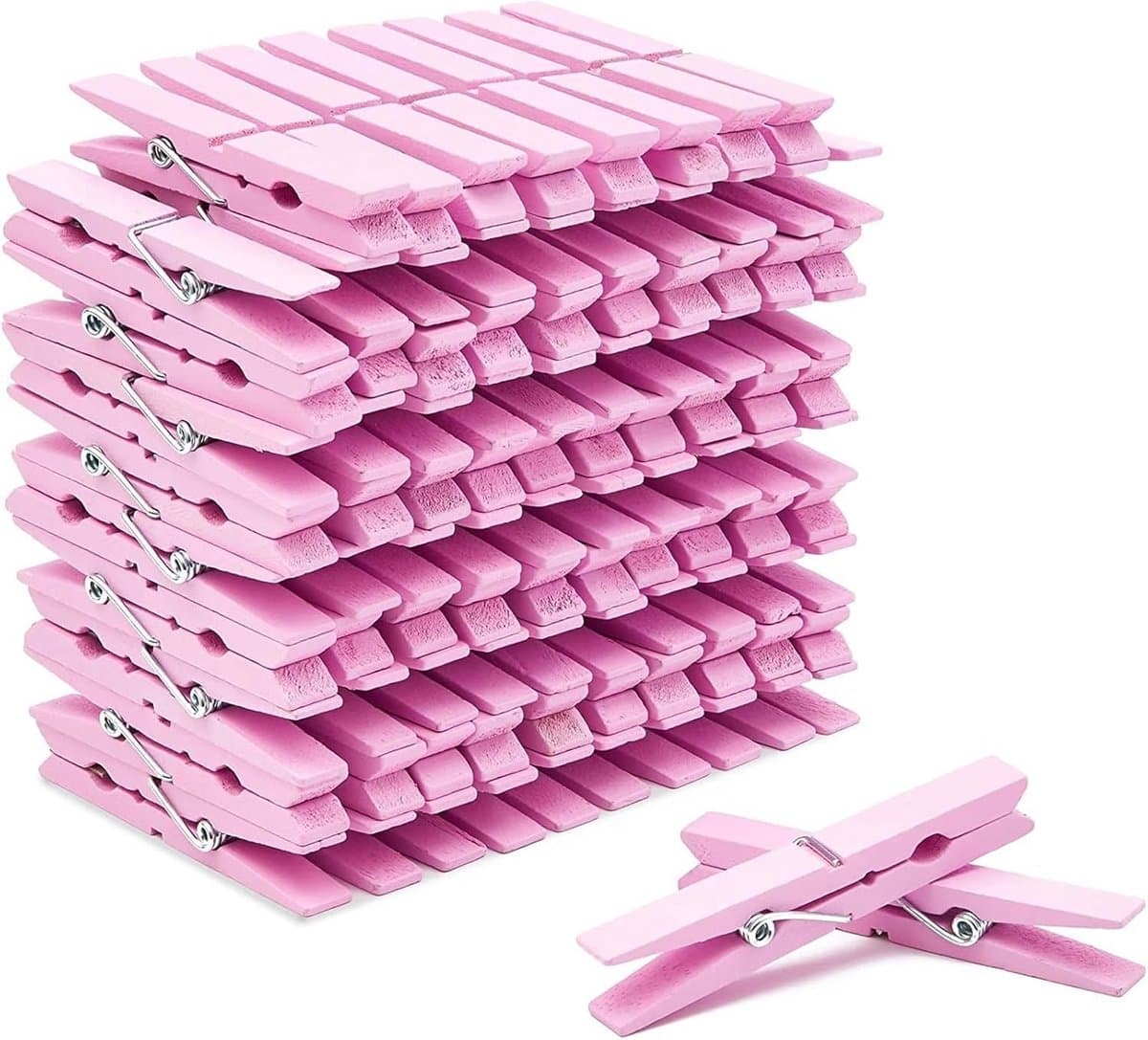 100x Grote Houten Wasknijpers Roze - Ideaal voor Kleding en Decoratie — afbeelding 1