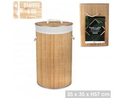 "BAMBOU & CO" RONDE WASMAND MET BAMBOE DEKSEL 54 L – 35 × 35 × H57 CM