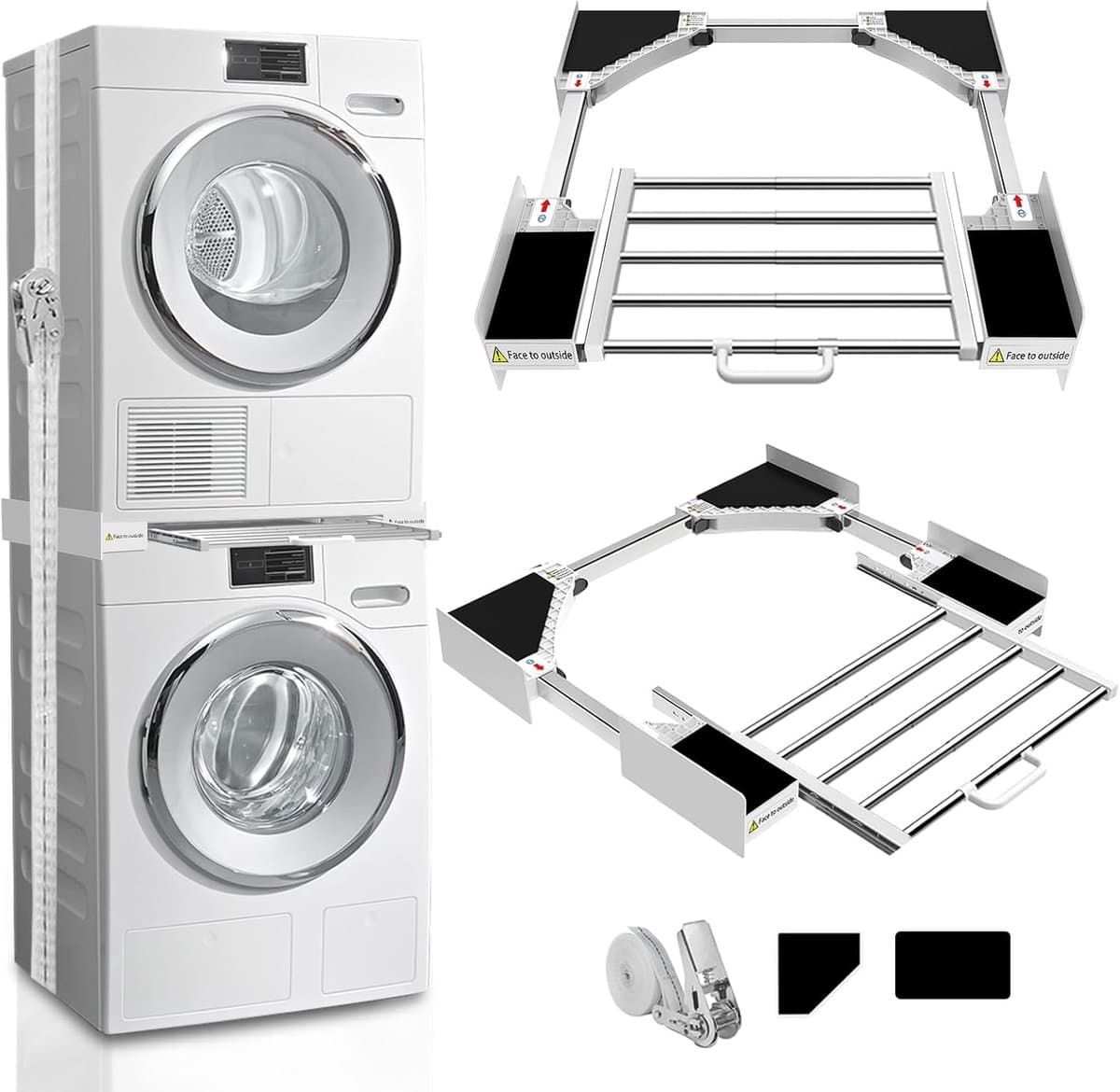 Luxevi Universeel Tussenstuk Wasmachine en Droger - Inclusief droogrek - Stapelkit Wasmachine Droger - Universeel - Wit — afbeelding 1