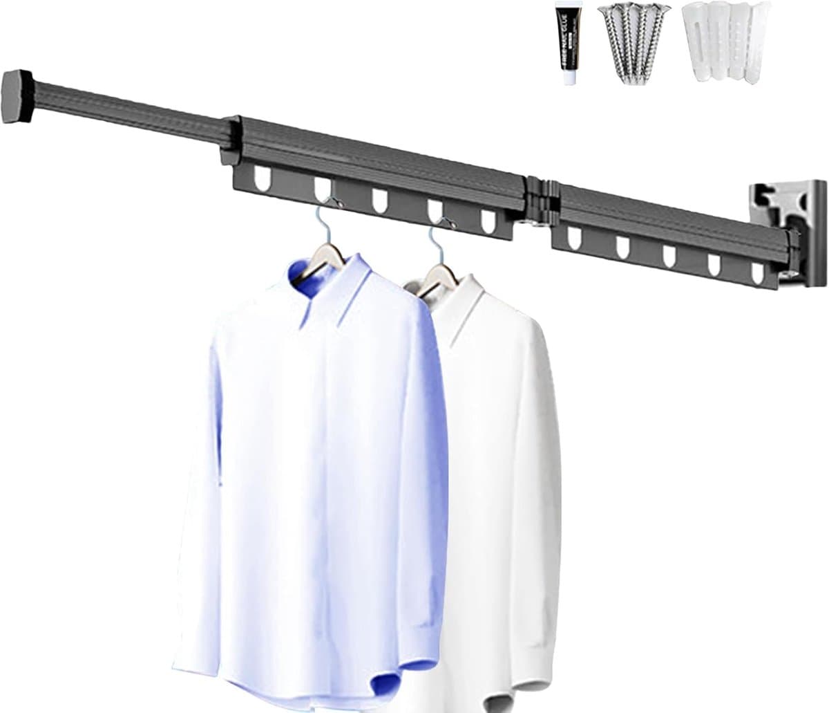 Wand Droogrek - Kledinghanger Opklapbaar - Ruimtebesparend Drogen - Aluminium Weerbestendig - 4.3x7.2x4.3 cm - Grijs — afbeelding 1
