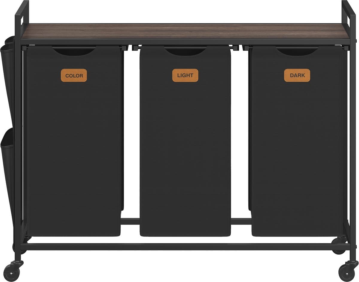 VASAGLE - Wasmand - Wasmand met Wieltjes - 3 Vakken - Met Opbergrek - 150 L Capaciteit — afbeelding 1
