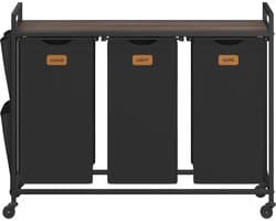 VASAGLE BLH223BH01 - Wasmand met Wieltjes - 3 Vakken - Met Opbergrek - 150 L Capaciteit — afbeelding 1