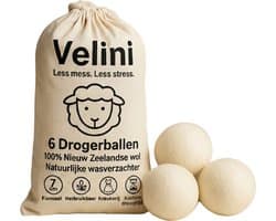 Velini Drogerballen 100% Wol - 6 Stuks (7 cm) - Snellere Droogtijd & Minder Kreukels - Met Katoenen Bewaarzak — afbeelding 1