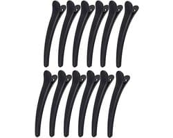Haarclips Krokodil - Haarspelden Set - Haarstyling Knippen - Professionele Kwaliteit - 12 Stuks - Zwart