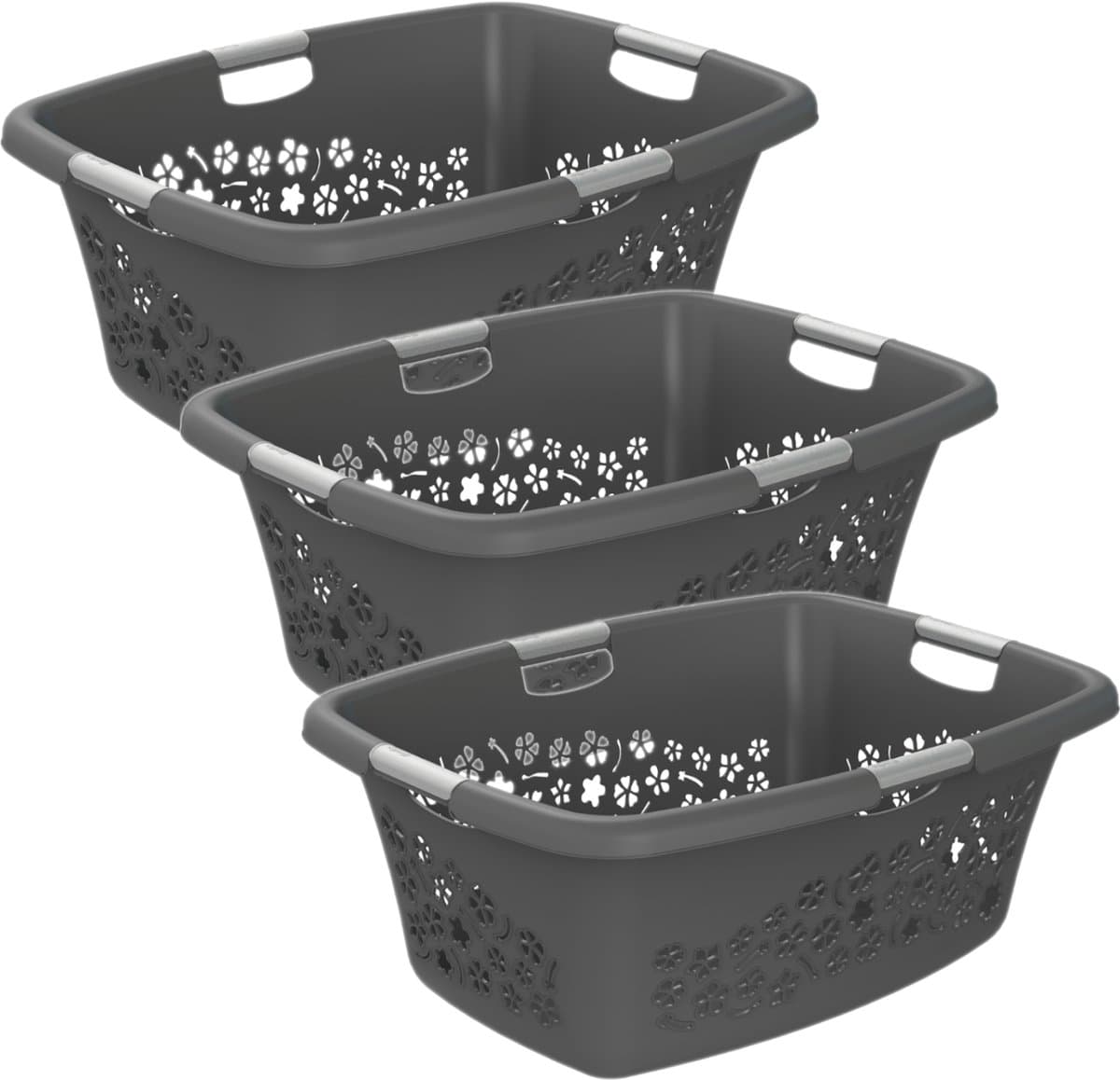 Rotho Flowers wasmand - set van 3 - 50 ltr - antraciet — afbeelding 1