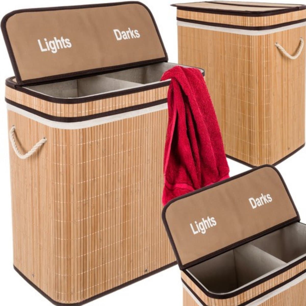 Ruhhy Wasmand dubbel - bamboe - 100 liter - 60 x 54 cm - lichte en donkere was - natuurlijke look — afbeelding 1