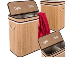 Ruhhy Wasmand dubbel - bamboe - 100 liter - 60 x 54 cm - lichte en donkere was - natuurlijke look