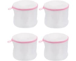 Waszakken - 4 Stuks - Wasnetten - Polyester - Bescherm je Wasgoed en Wasmachine - Waszakjes met Rits - Bh Waszak - Laundry Bag - Wasnetje - Wassorteerder - Packing Cubes - Travel Organizer - Geschikt voor het wassen van 2 bh's - 16*16cm - Roze/Wit