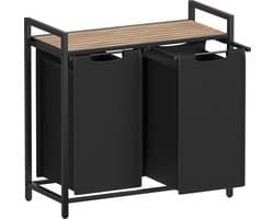 Wasmand met 2 vakken, uittrekbaar en afneembare waszakken, stevig en duurzaam oxforddoek gecombineerd met een robuust metalen frame, 2 x 46 liter, 73 x 33 x 72 cm, grijs en zwart