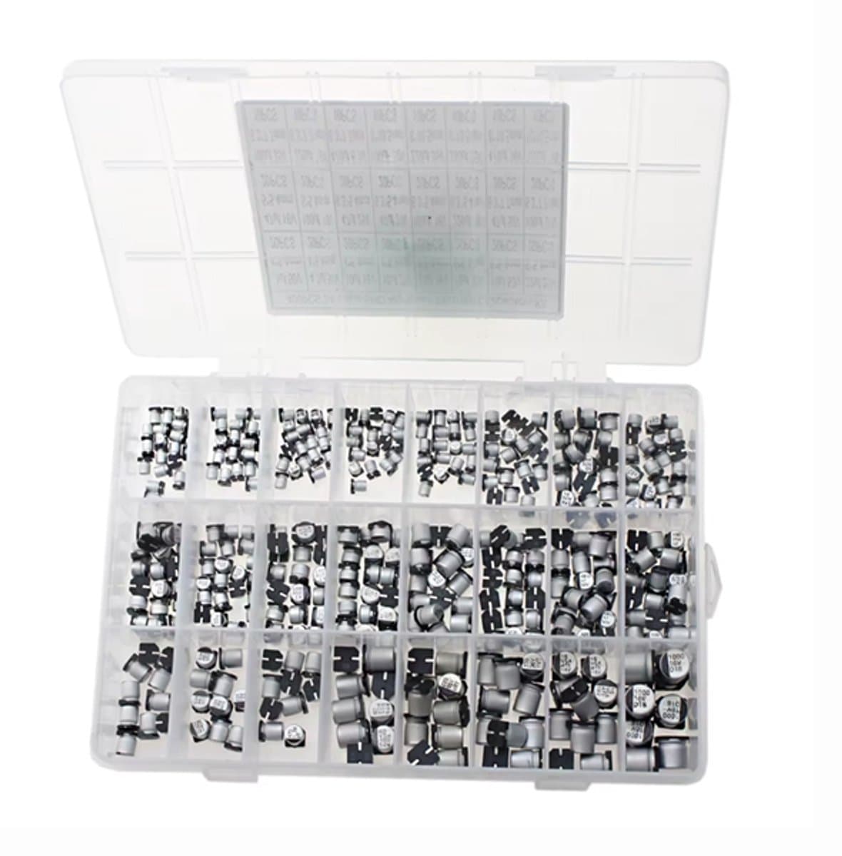 SMD Aluminium Elektrolytische Condensator Assortimentsset – 400 Stuks – 1µF t/m 1000µF – 24 Waarden – 10V–50V – Compacte SMD Condensatoren — afbeelding 1