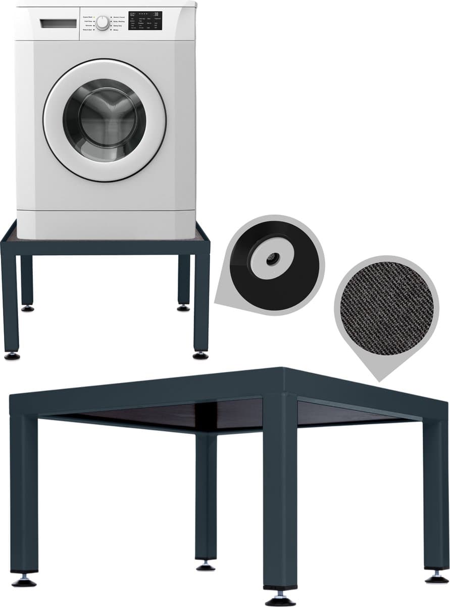 WassiStand Wasmachine Verhoger met Anti-Slip & Grip – Wasmachine Kast en Ombouw – Verhoging voor Wasmachine, Vaatwasser, Koelkast, Vriezer en Droger – Witgoed Verhoger - Inclusief 4 Dempers – Roestvrij – Maximaal 750 kg – 61x61x34cm - Grijs — afbeelding 1