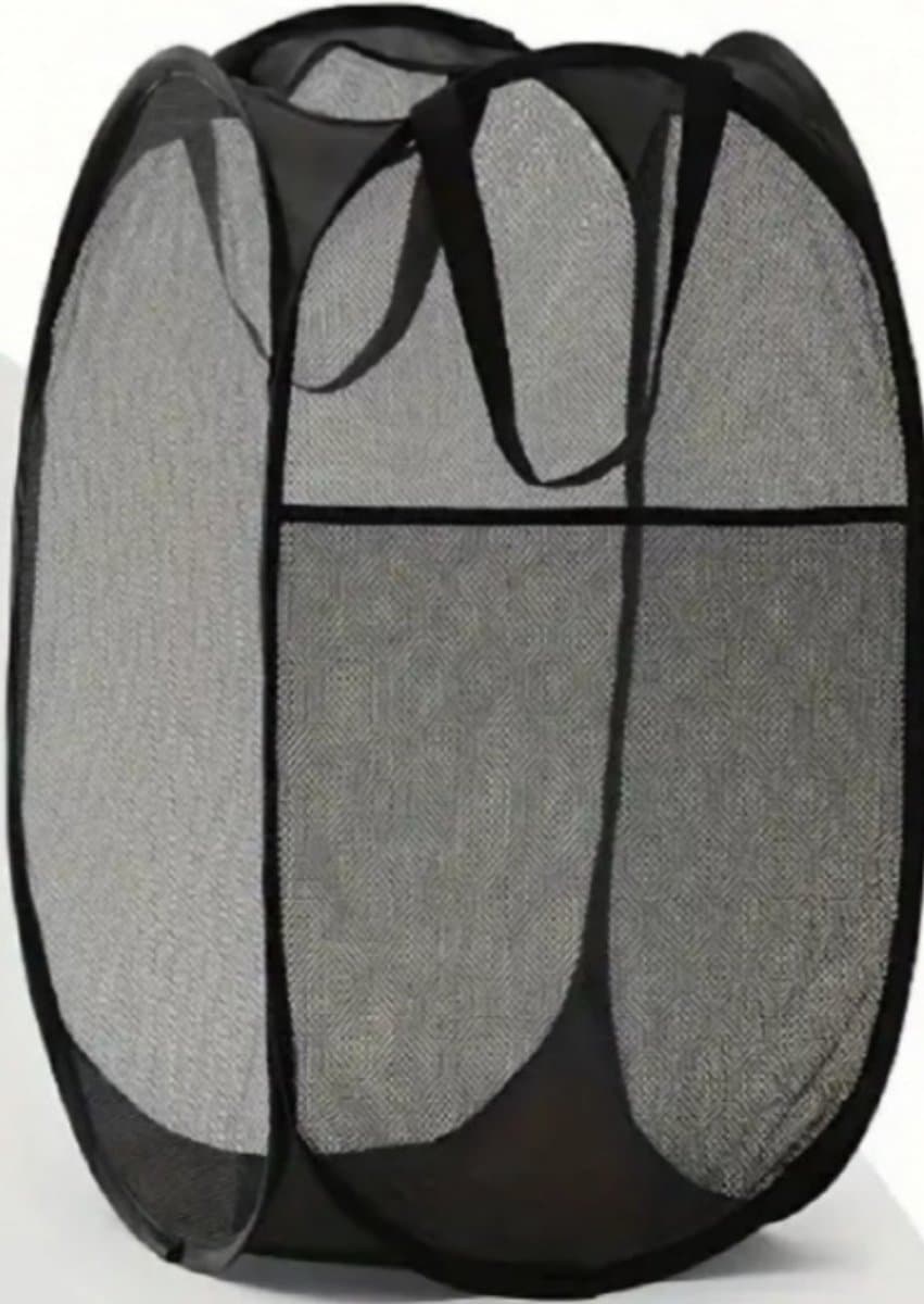 Wasmand, opbergmand, opvouwbaar -extra opbergvak-zwart- 60l — afbeelding 1