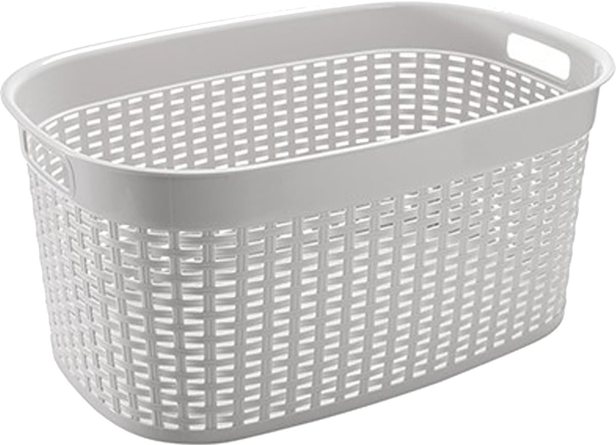 Hega Hogar Rotan line wasmand - ivoor wit - inhoud 44 liter - kunststof - 58 x 39 x 27 cm - met handvatten — afbeelding 1