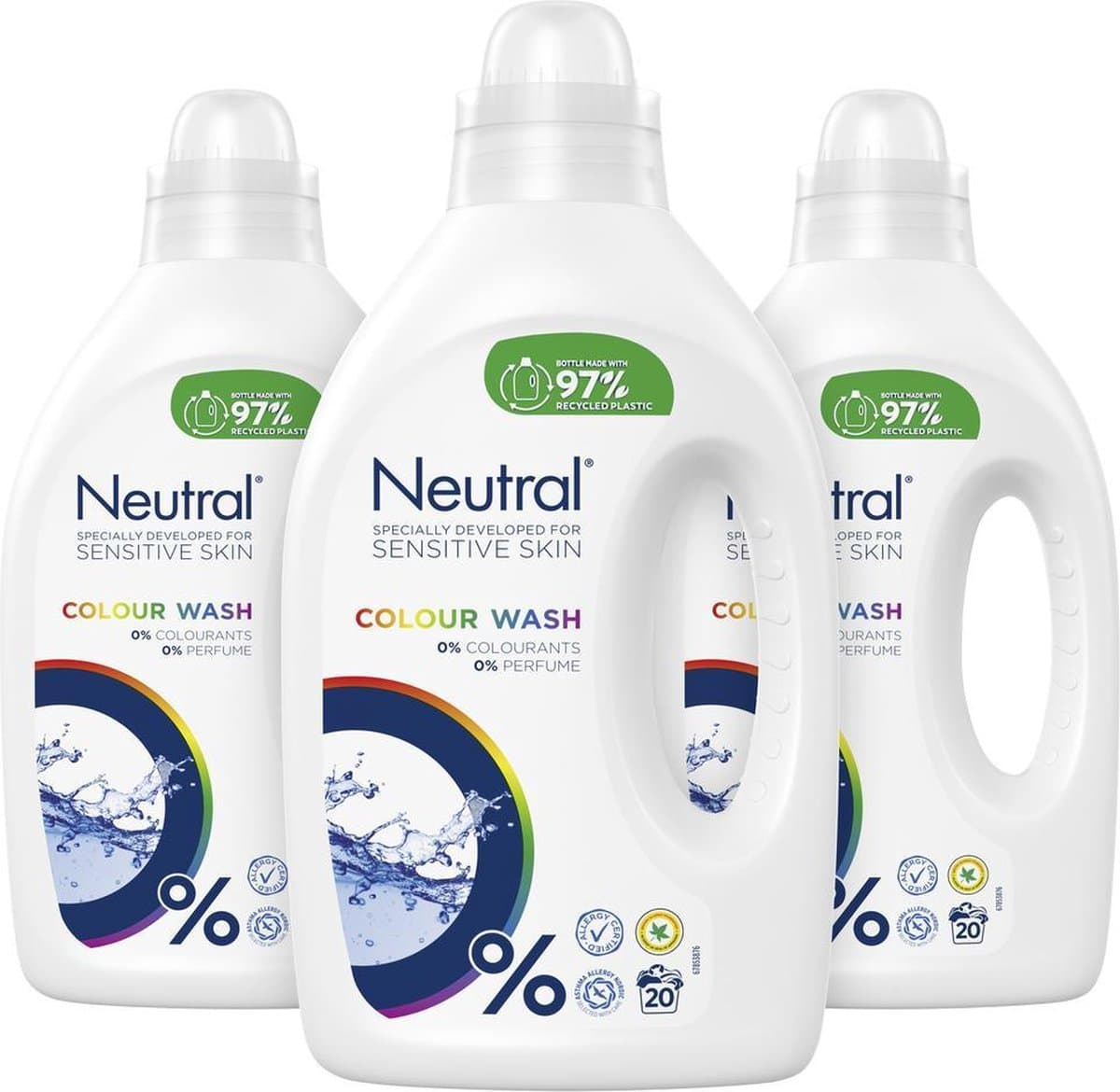 Neutral Kleur Parfumvrij Wasmiddel - 3 x 20 wasbeurten - Voordeelverpakking — afbeelding 1