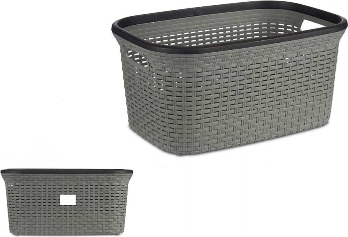 Eleganca Wasmand – Wasbox organizer – Kunststof – 53 x 36 x 25 cm – 36 Liter – Grijs/Zwart — afbeelding 1