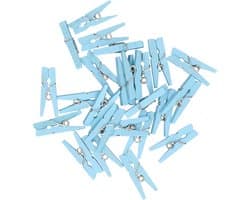 Mini knijpers blauw - 24x - Geboorte jongen - 2,5 cm - Kaartjes ophangen knijpertjes
