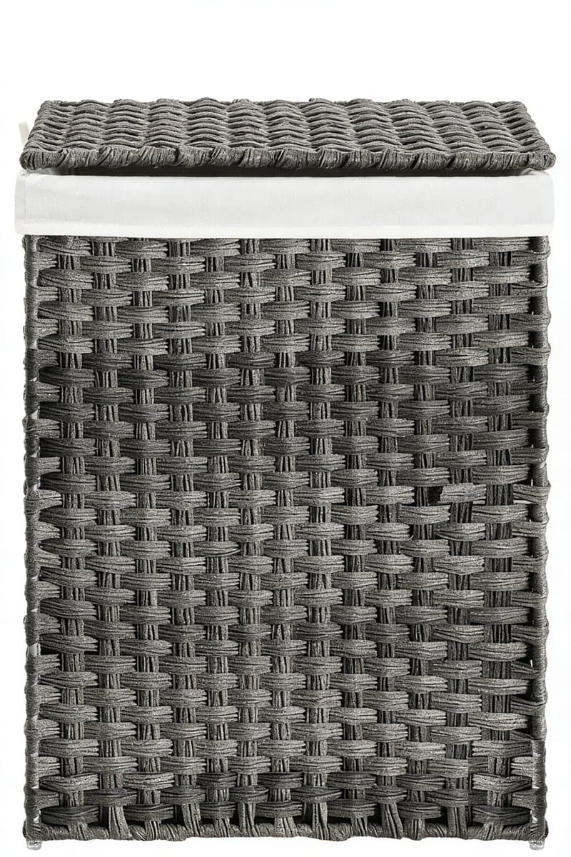 Wasmand, vuilewasmand, 46 x 33 x 60 cm, grijs met uitneembare voering en zijhandvatten, gemakkelijk te verplaatsen en schoon te maken, 90 liter grote capaciteit, stevig en duurzaam materiaal. — afbeelding 1