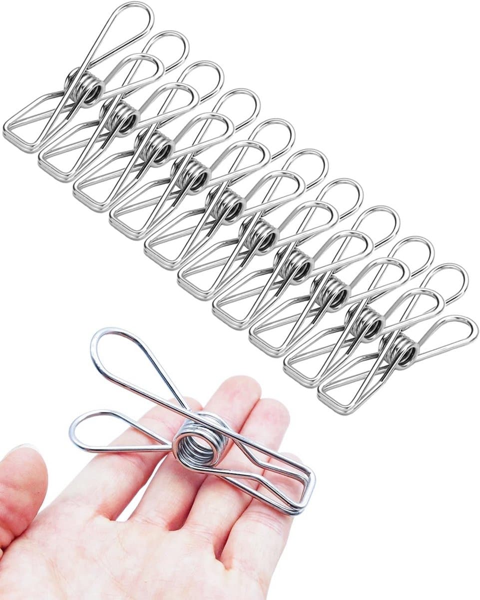 Grote Metalen Wasknijpers RVS - Zware Clips voor Kleding en Voedselzakken (10 stuks) — afbeelding 1