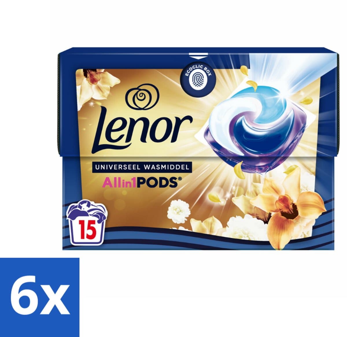 6 x Lenor - Wasmiddel Pods - Universeel - Amber & Orchidee - 15 Wasbeurten - Wascapsules - Lenor - Wasmiddel - Geur - Amber — afbeelding 1