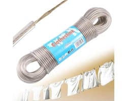 Drooglijn met stalen kern - UV-bestendig, 120 kg - voor binnen en buiten, camping en reizen