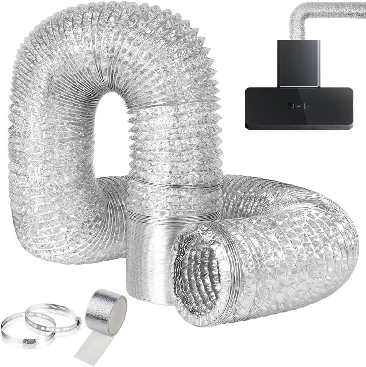 Aluminiumfolieslang 3m PVC 4-laagse buis, 150mm diameter, flexibel, slangklemmen en tape, drogers, afvoerventilatoren, afzuigkappen — afbeelding 1