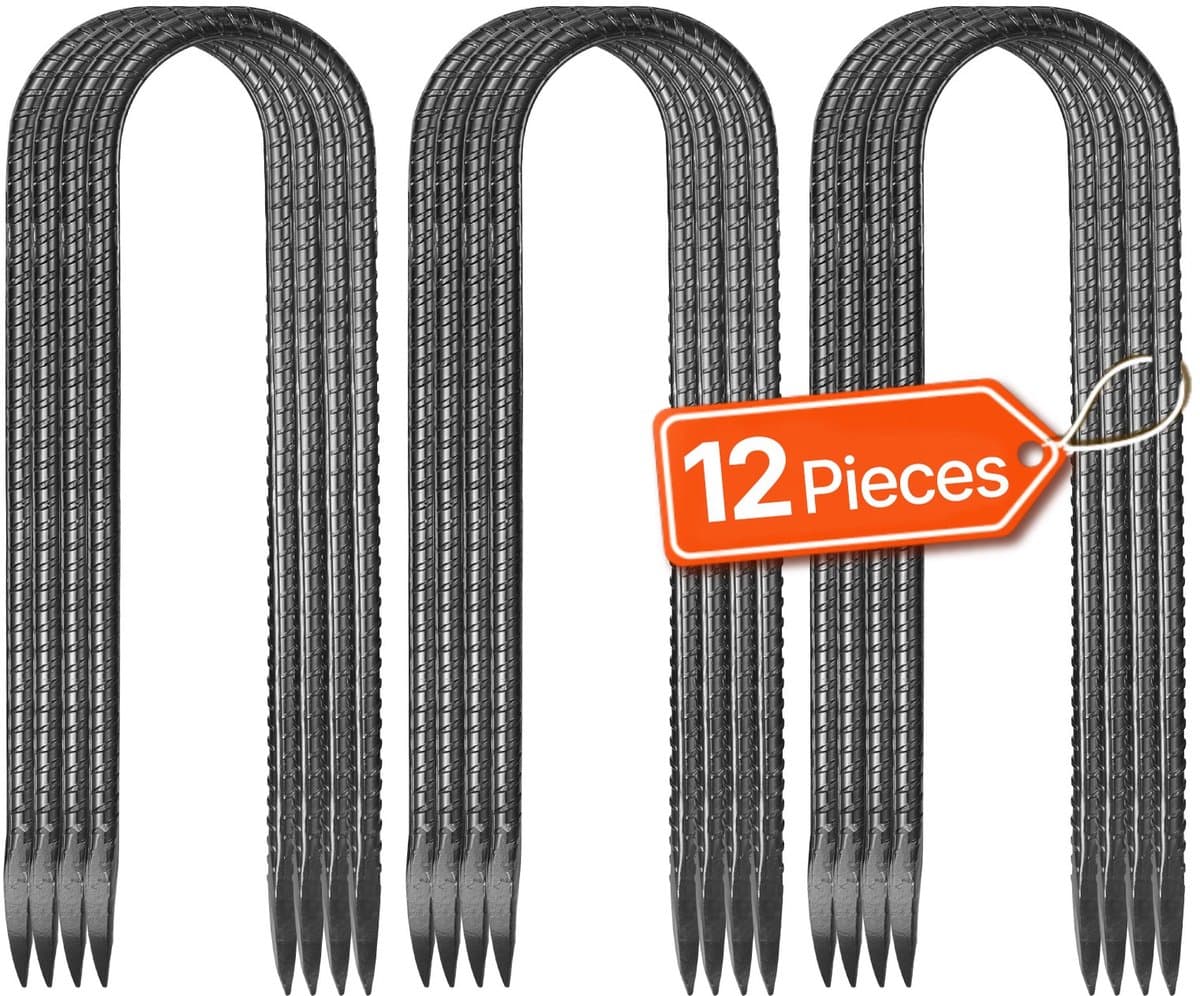 Grondankers - U-vorm grondpennen/tentharingen - Afmeting 254 x 55,88 mm - Diameter 8 mm - Gegalvaniseerd staal - Set van 12 - Geschikt voor tenten & trampolines — afbeelding 1