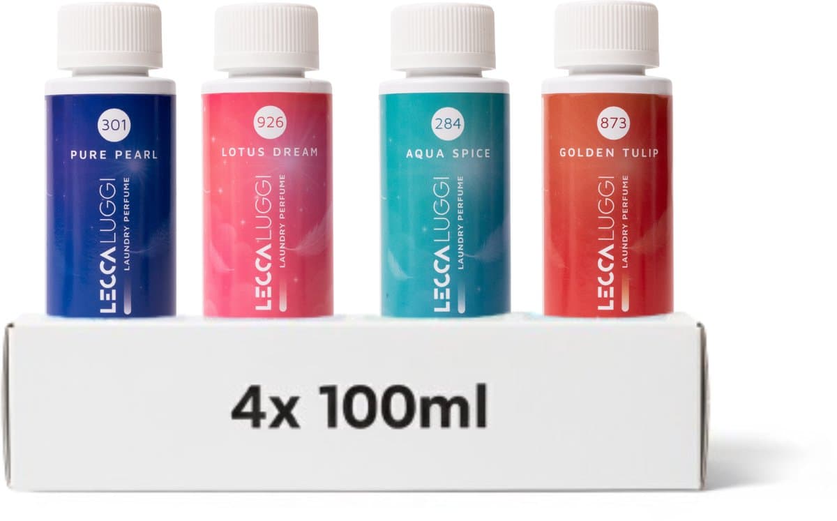 Lecca Luggi Wasparfum Proefpakket – Bloemig & Fris – Lotus Dream, Aqua Spice, Golden Tulip & Pure Pearl – 4x100ml — afbeelding 1