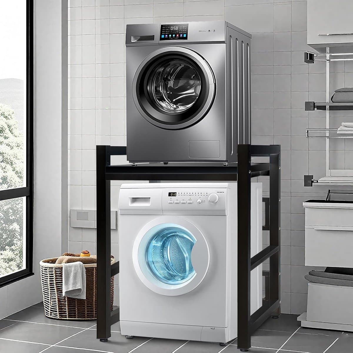 Wasmachinekast met Plank - 3-laags Verstelbaar Opbergrek voor Badkamer en Wasruimte — afbeelding 1