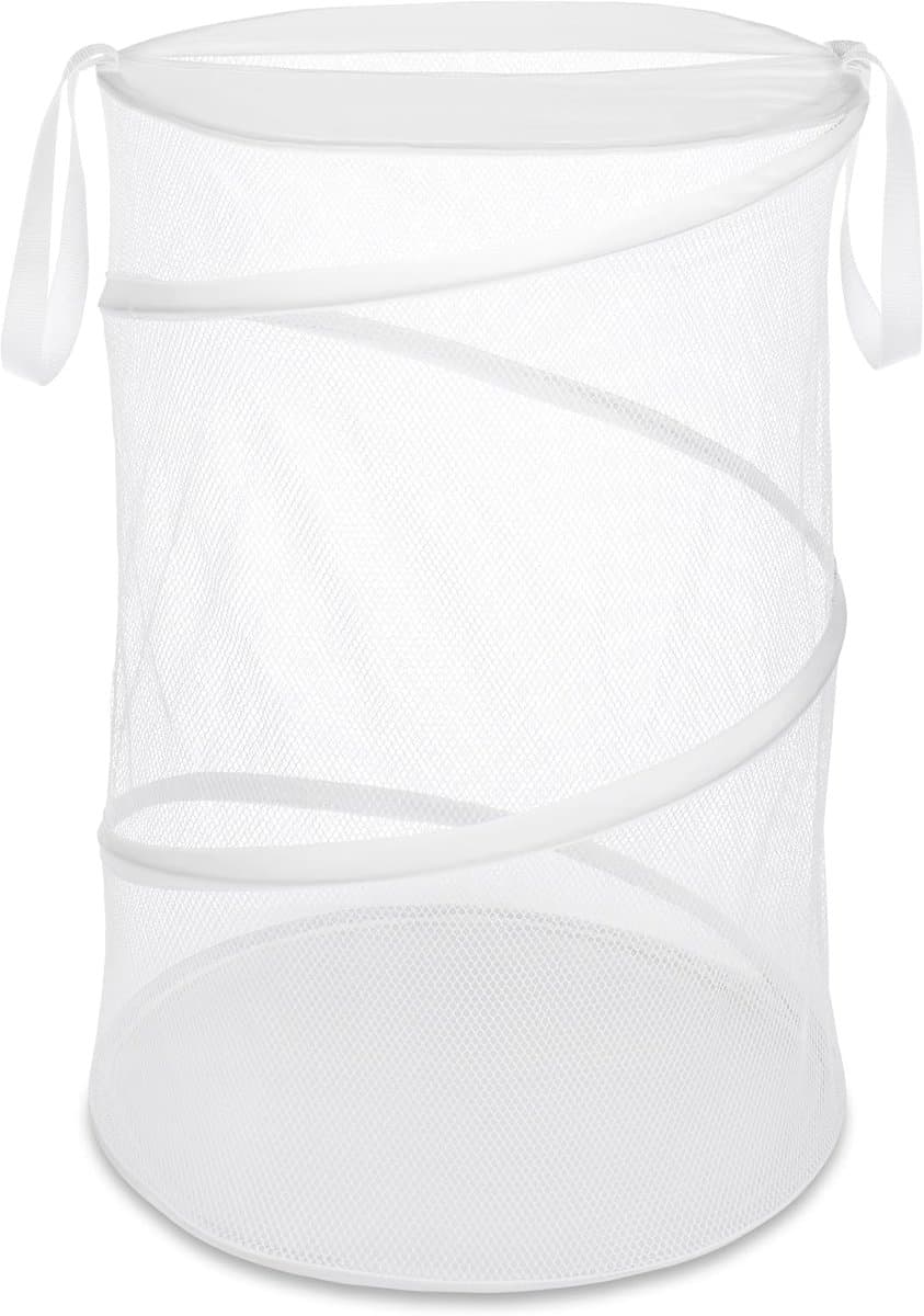 Opvouwbare witte wasmand, opvouwbare wasmand voor vuile was, wasmand met trekkoord voor vuile was, opbergmand voor dagelijkse benodigdheden. — afbeelding 1