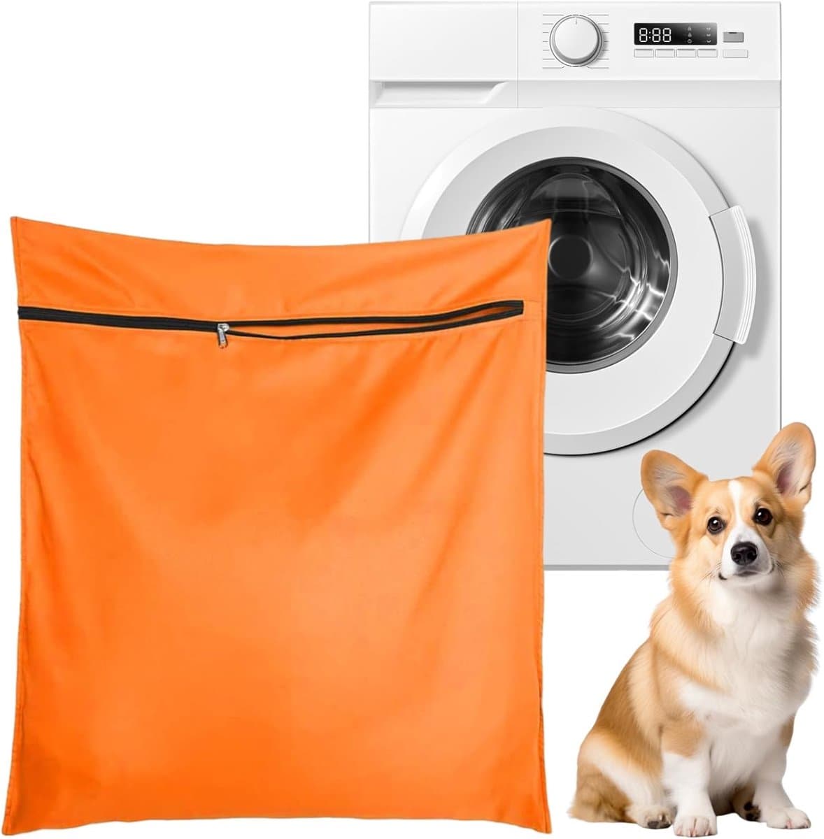 Waszak Voor Huisdieren Wasgoed - 70x80cm - Met Rits Voor Wasmachines - Vangt Dieren Haren Op - Oranje — afbeelding 1