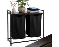 Wasmand - Wassorteerder - 2 Vakken - 92 L - Industrieel Design - Vintage Bruin en Zwart